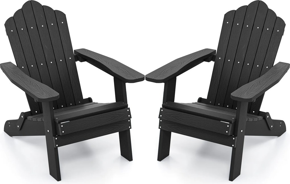 Conjunto de 2 cadeiras Adirondack dobráveis com braços largos, encosto inclinado, assento em ripas e capacidade para 180 kg, para terraço ou pátio, na