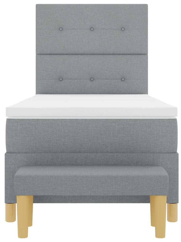 Cama Box Spring com Colchão e Banco Cinza Claro 90x200 cm em Tecido
