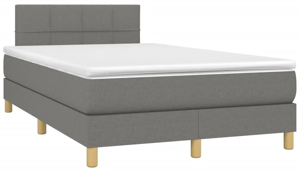Cama box spring c/ colchão e LED 120x190 cm tecido cinza-escuro