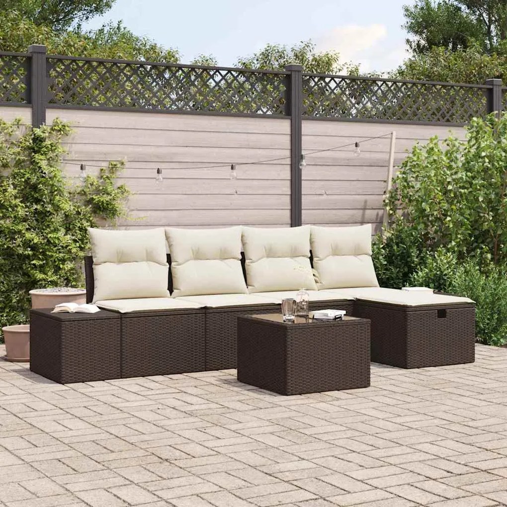 vidaXL Conjunto de Sofás de Jardim com 6 Peças e Almofadas Marrons em Rattan