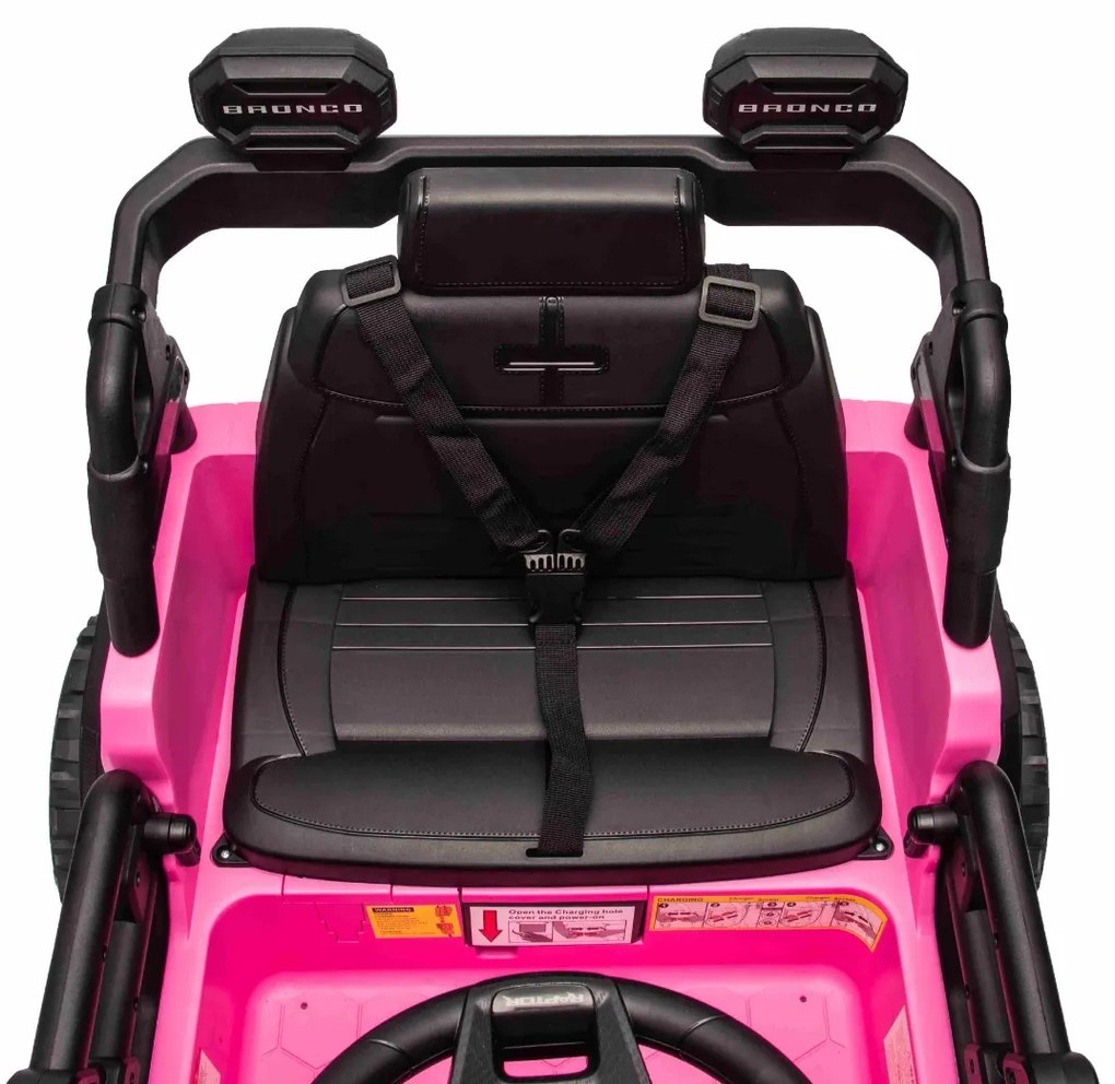 Carro elétrico para crianças 12V Ford Bronco com tração traseira, licenciado (1 Lugar) bateria de lítio, leitor de MP3 com entrada USB, luzes LED Rosa