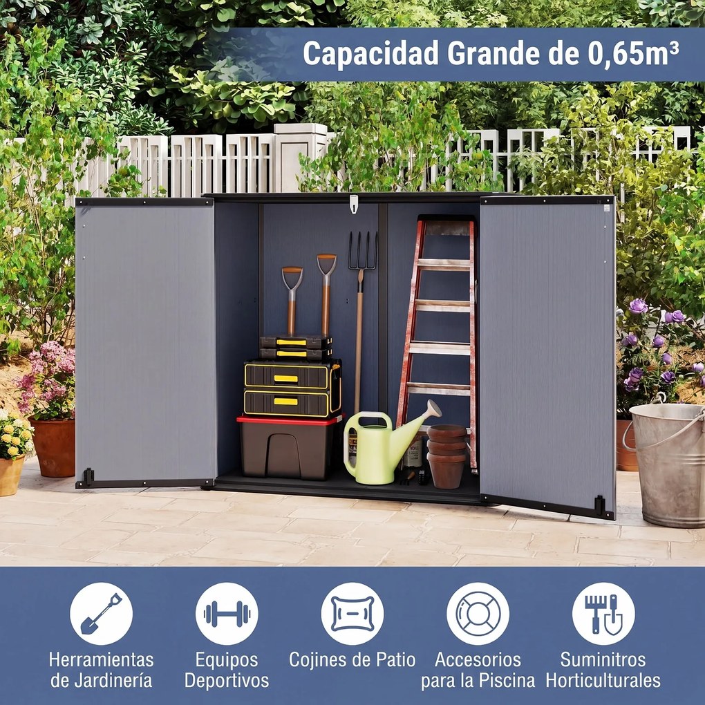 Armário de Arrumação de Jardim, 120 x 65 x 117 cm, Dupla Porta, Cinzento