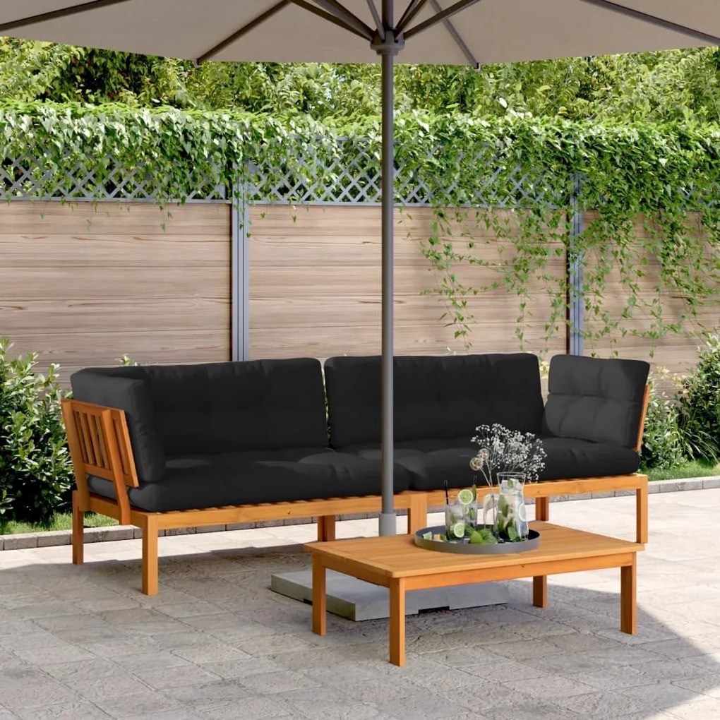vidaXL Sofás canto paletes p/ jardim 2 pcs c/ almofadões acácia maciça