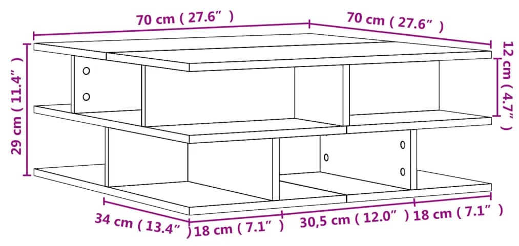 Mesa de centro 70x70x29 cm derivados de madeira cinzento sonoma