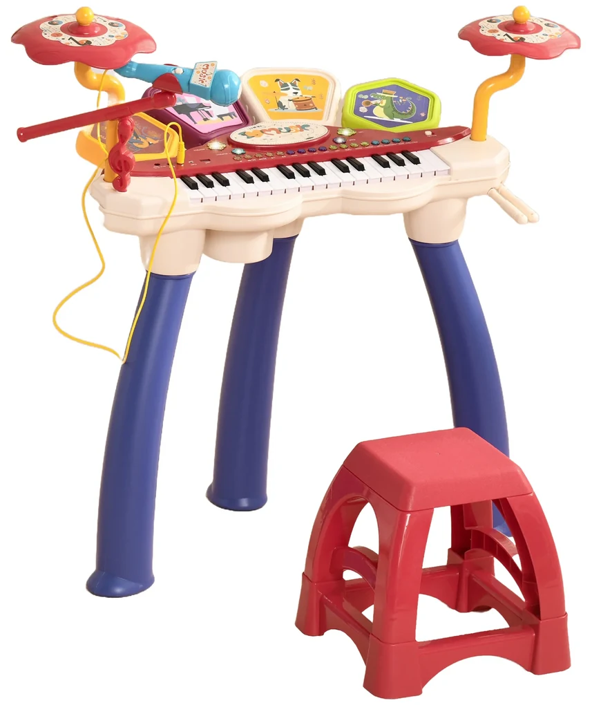 Piano Bateria Infantil Musical Brinquedo Microfone Luz Som Teclado