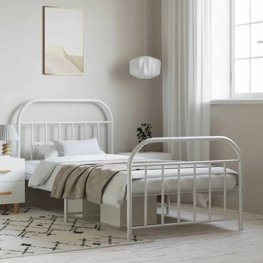 vidaXL Estrutura de cama com cabeceira e pés 100x200 cm metal branco