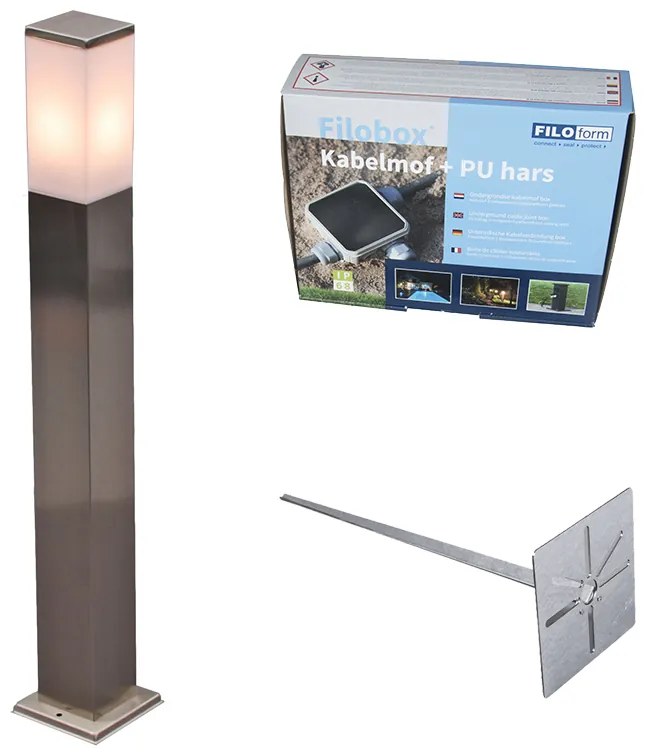 Candeeiro de exterior em aço 80cm IP44 - Malios com estaca de terra e caixa de passagem para cabo Moderno