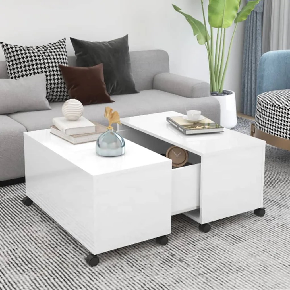 vidaXL Mesa de centro 75x75x38 cm contraplacado branco brilhante
