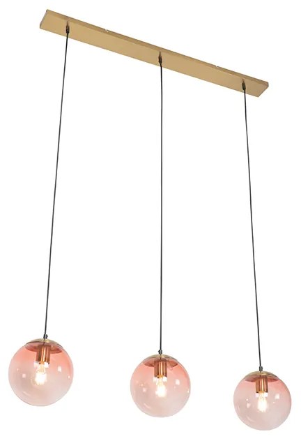 Candeeiro de suspensão Art Déco em latão com vidro rosa 3 luzes - Pallon Art Deco