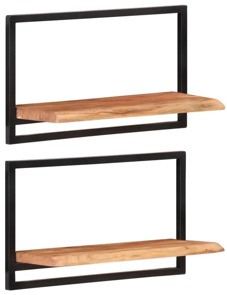 Prateleiras de parede 2 pcs 60x25x35 cm acácia maciça e aço
