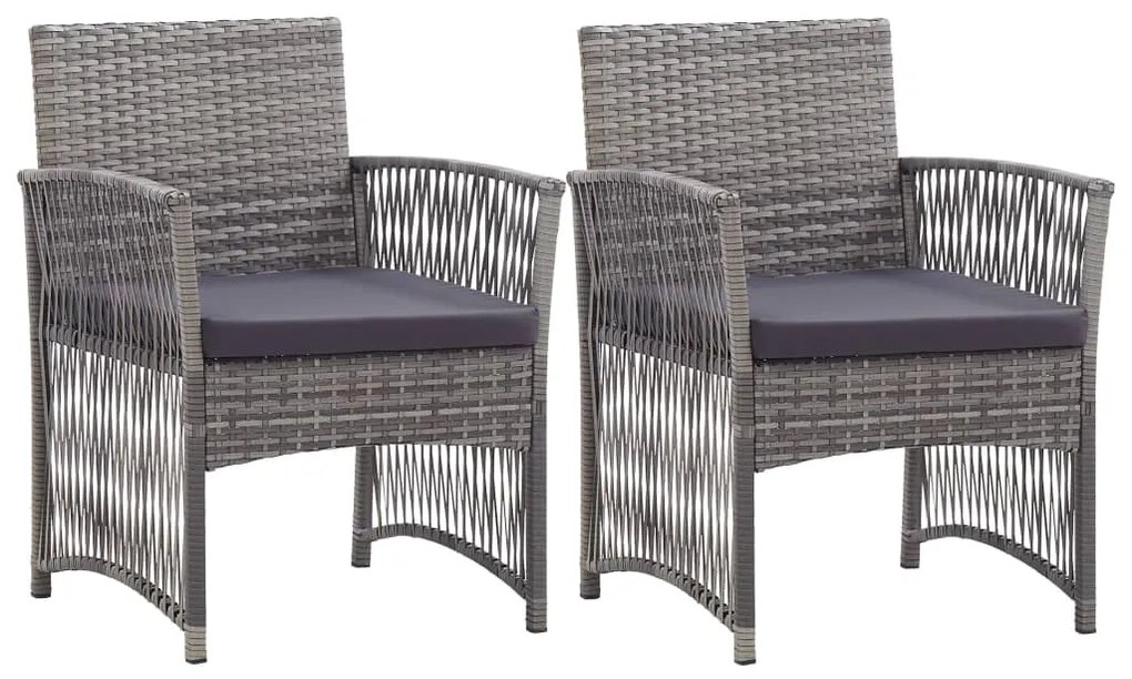 46441 vidaXL Cadeiras de jardim com almofadões 2 pcs vime PE antracite