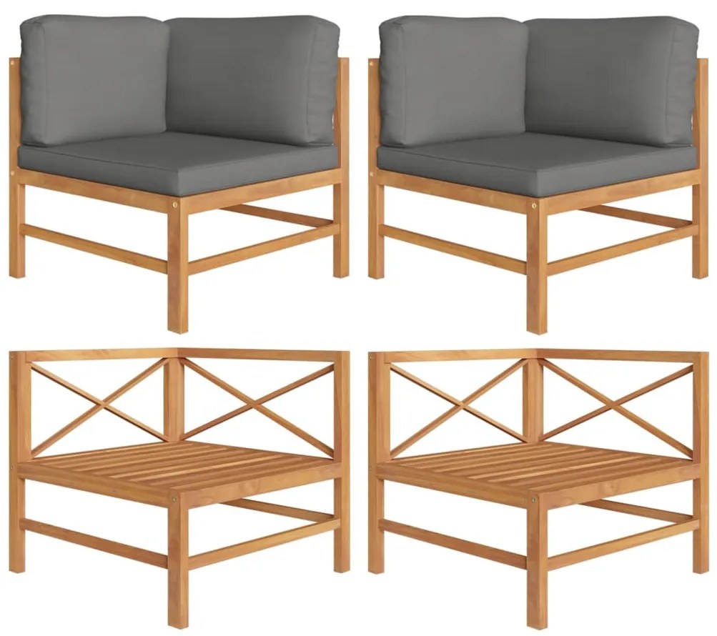vidaXL Sofás de canto 2 pcs c/ almofadões cinzento-escuro teca maciça
