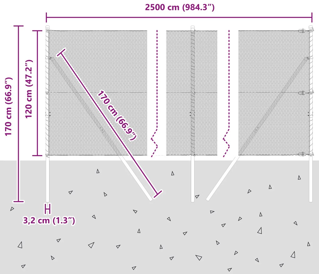Conjunto de Cercas Conjunto de 2 Cinza Aço Galvanizado Grande