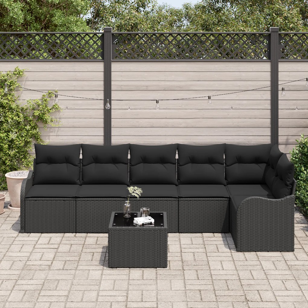 Conjunto de 7 Peças de Sofá de Jardim com Almofadas Rattan Bege, Sofá