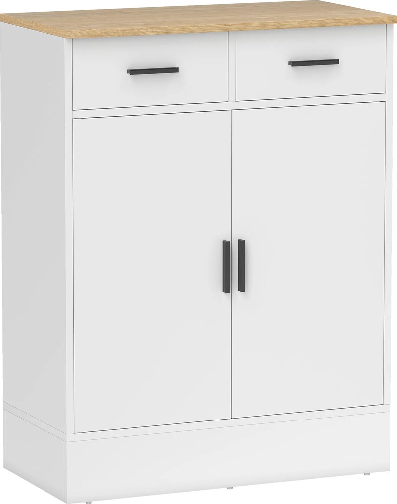 Aparador de Sala de Estar com 2 Gavetas e Prateleiras Ajustáveis 68,6x35x90,3 cm Branco e Madeira
