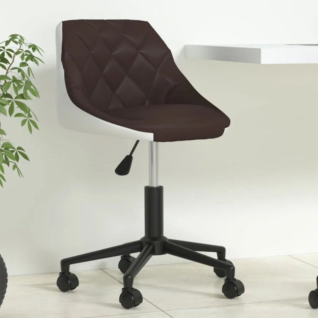 vidaXL Cadeira escritório giratória couro artificial castanho e branco