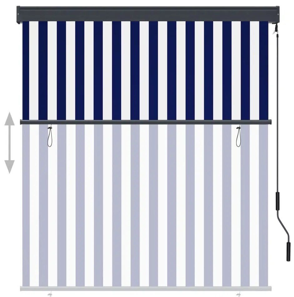 Estore de rolo para exterior 140x250 cm azul e branco