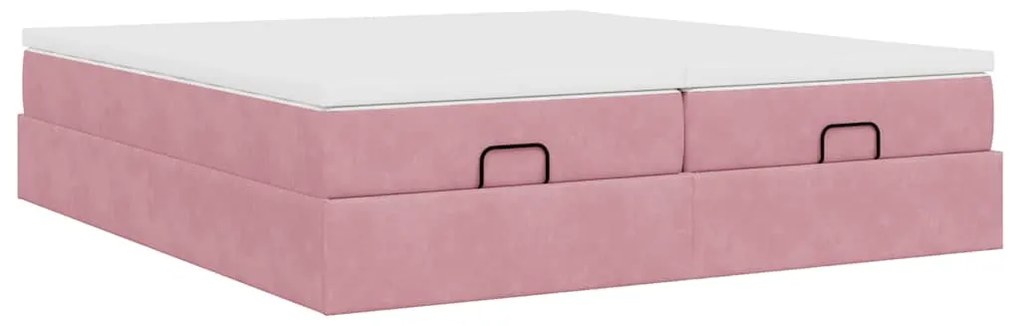 Estrutura de cama otomana com colchões 180x200 cm veludo rosa