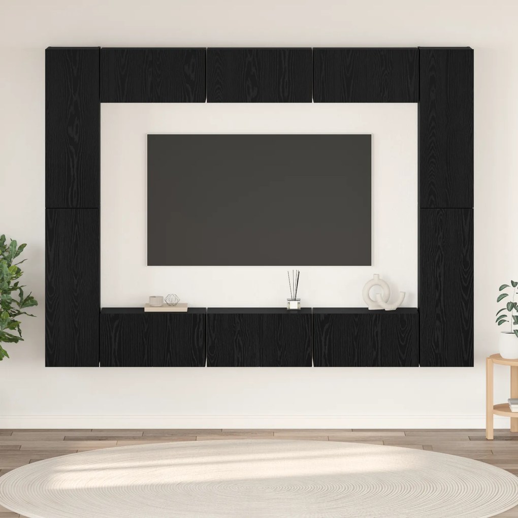 vidaXL Conjunto de móvel de TV com prateleira Outros com armazenamento com porta 10 pcs Carvalho Preto