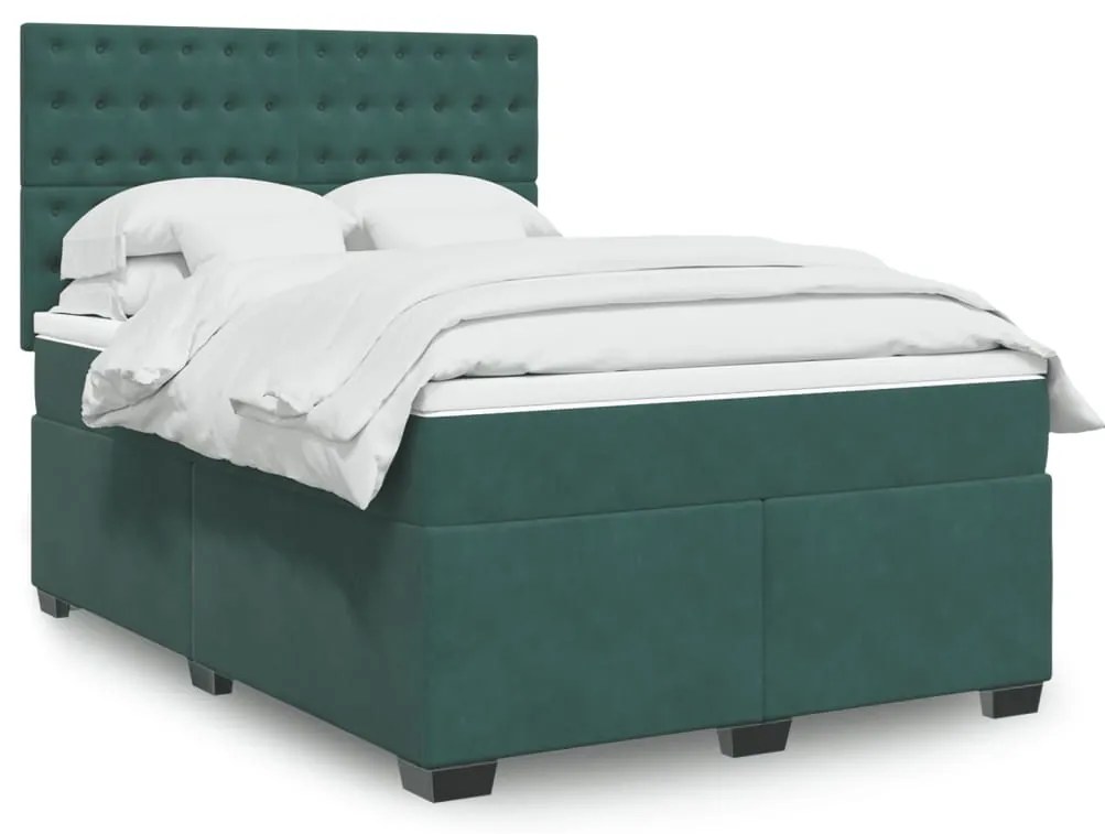 Cama com molas/colchão 160x200 cm veludo verde-escuro