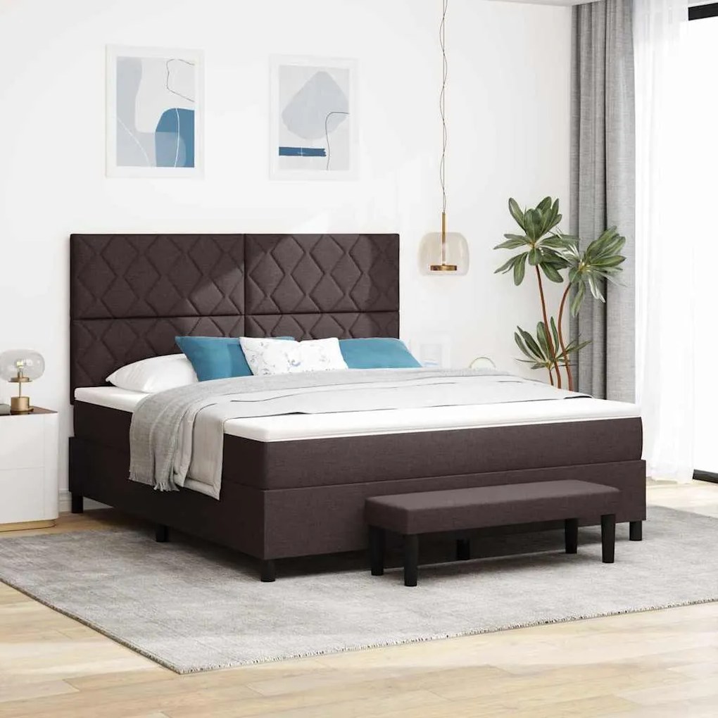 Cama Box com Colchão e Banco Marrom Escuro 180x200 cm Tecido