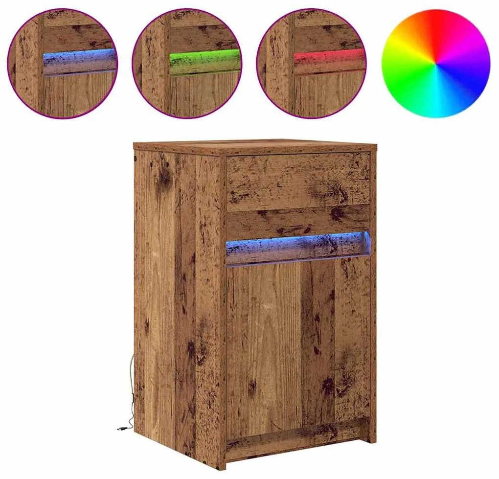 Criado-mudo LED 2 pcs Madeira antiga 38 x 34 x 61 cm Aglomerado