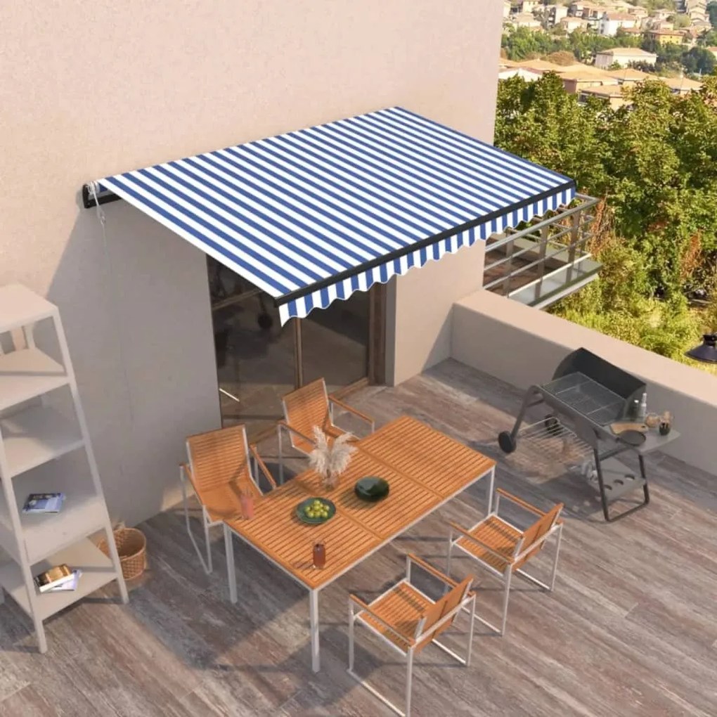 Toldo retrátil automático 400x350 cm azul e branco