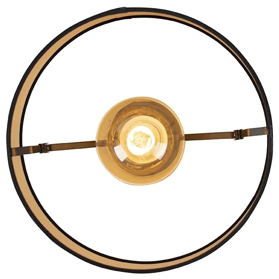 Candeeiro de teto com abajur de algodão preto com dourado 32 cm - Combi Preto Clássico / Antigo