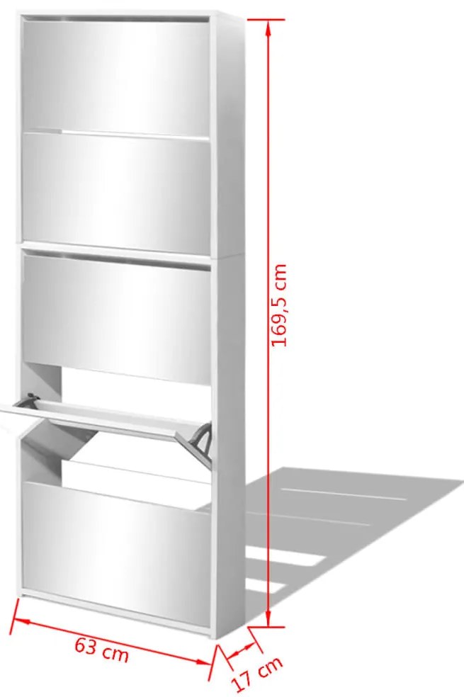 Sapateira de 5 divisórias com espelho 63x17x169,5 cm branco