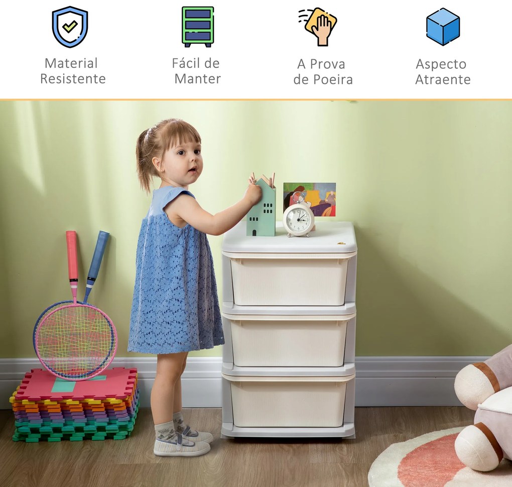 Organizador de Brinquedos para Crianças acima de 3 Anos com 3 Gavetas