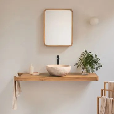 Conjunto De Móvel De Casa De Banho 130x45 Cm Suspenso Em Madeira De Teca Neill Madeira De Teca & Irregular Em Cimento - Sklum