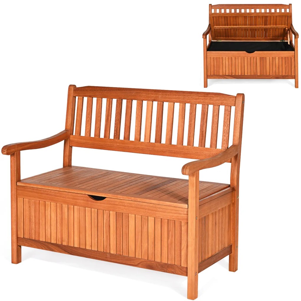 Banco jardim de madeira com arrumação de exterior com revestimento interior amovível para pátio, jardim, varanda 107 x 59 x 90 cm Teca