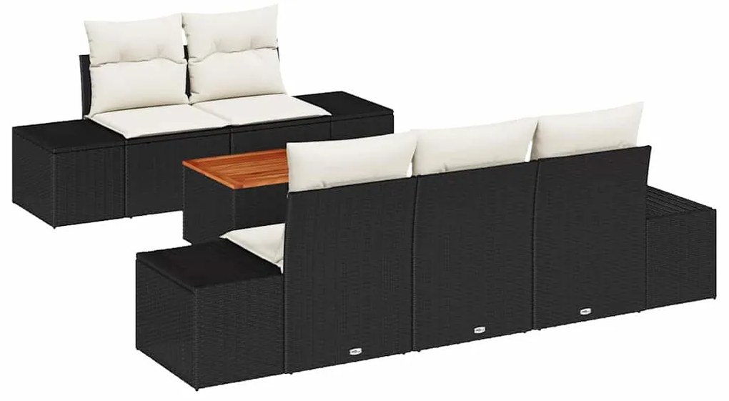 Conjunto de Sofá de Jardim 6 pcs Preto, branco 55 x 55 x 37 cm