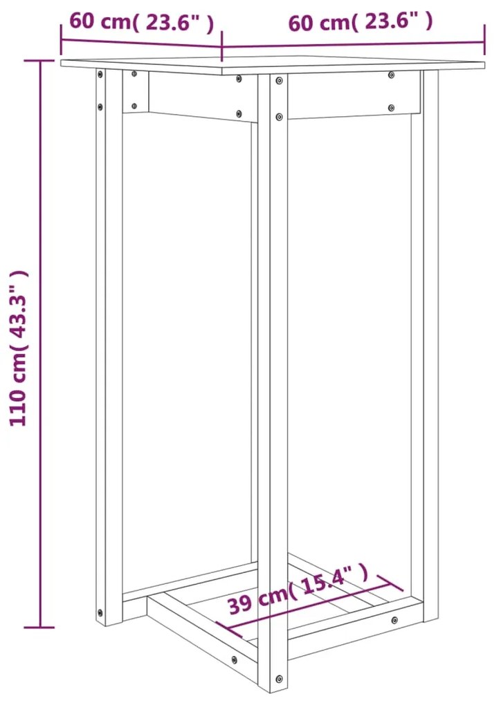 Mesa de bar 60x60x110 cm pinho maciço branco