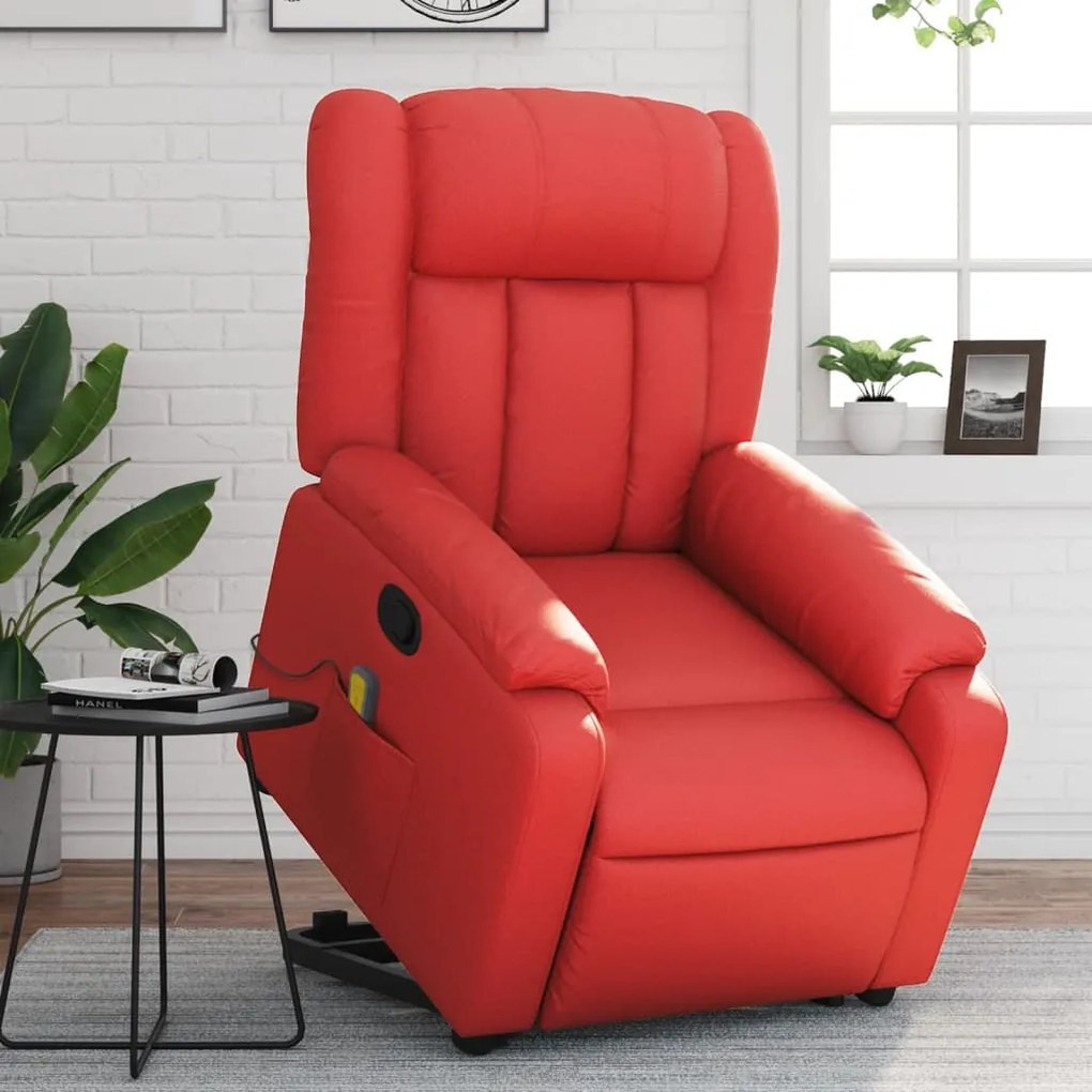 vidaXL Poltrona massagens reclinável elevatória couro artif. vermelho