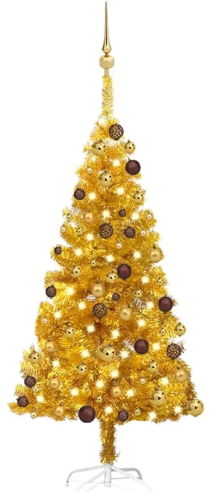 vidaXL Árvore Natal artificial pré-iluminada c/bolas 120cm PET dourado