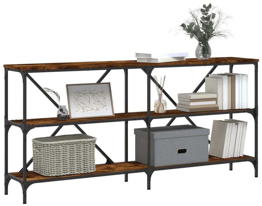 Mesa consola 160x30x75 cm deriv. madeira/ferro carvalho fumado