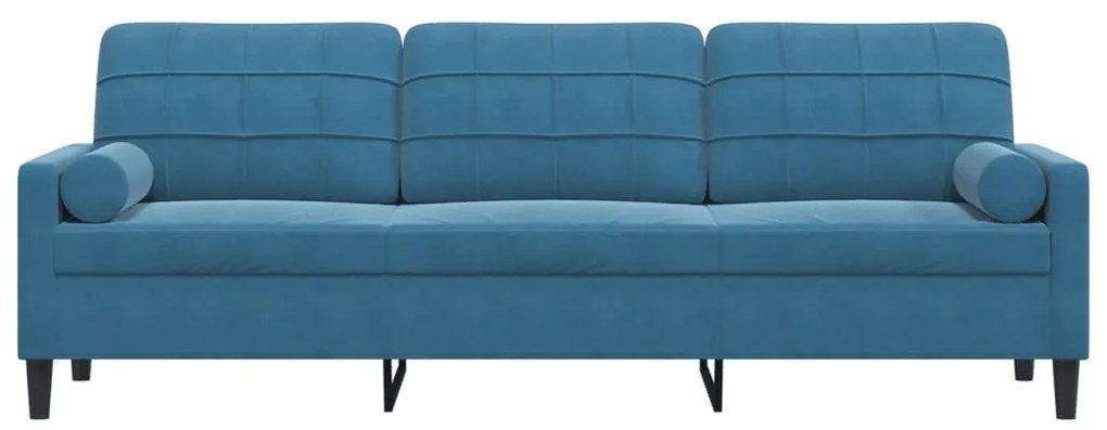 Sofá 3 lugares c/ almofadas decorativas 210 cm veludo azul