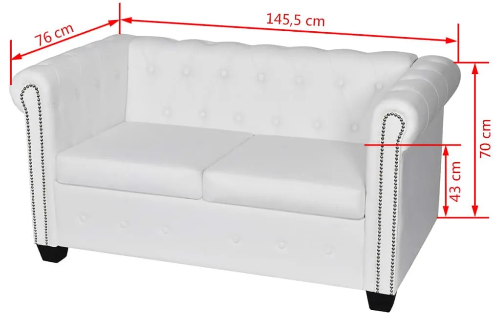 Sofá Chesterfield de 2 lugares em couro artificial branco