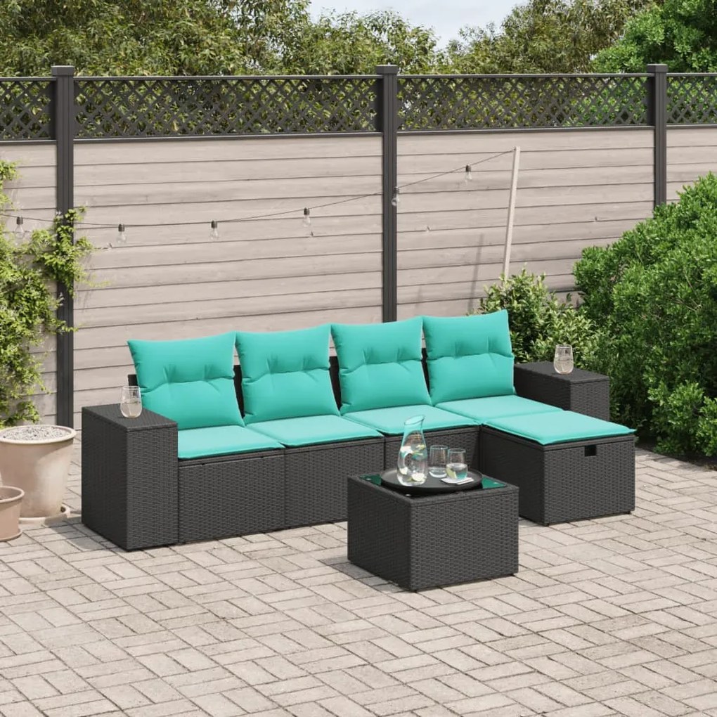 vidaXL 6 pcs conjunto de sofás p/ jardim c/ almofadões vime PE preto
