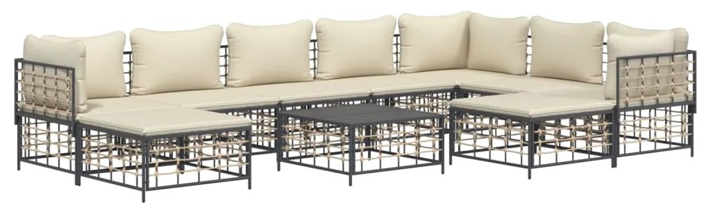 10pcs conjunto lounge de jardim c/ almofadões vime PE antracite