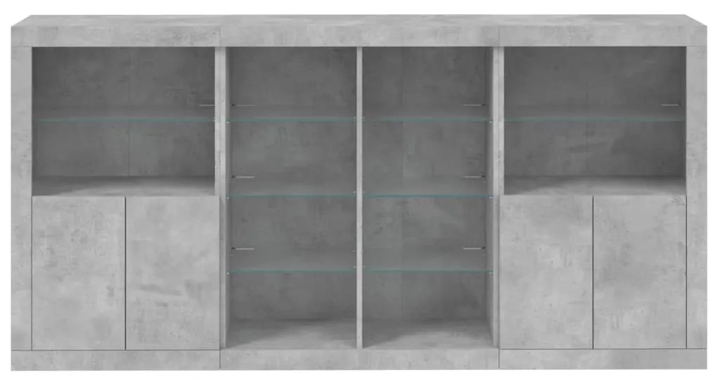 Aparador com luzes LED 202x37x100 cm cinzento cimento