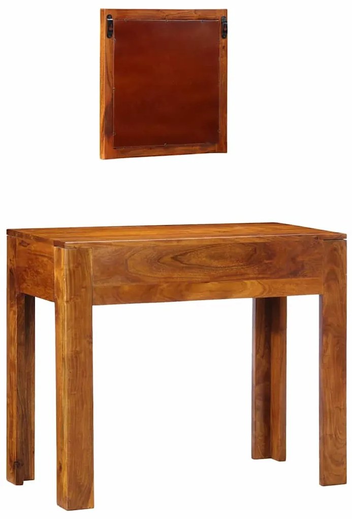 Mesa de Maquilhagem com Espelho Castanho Madeira Sólida de Acácia