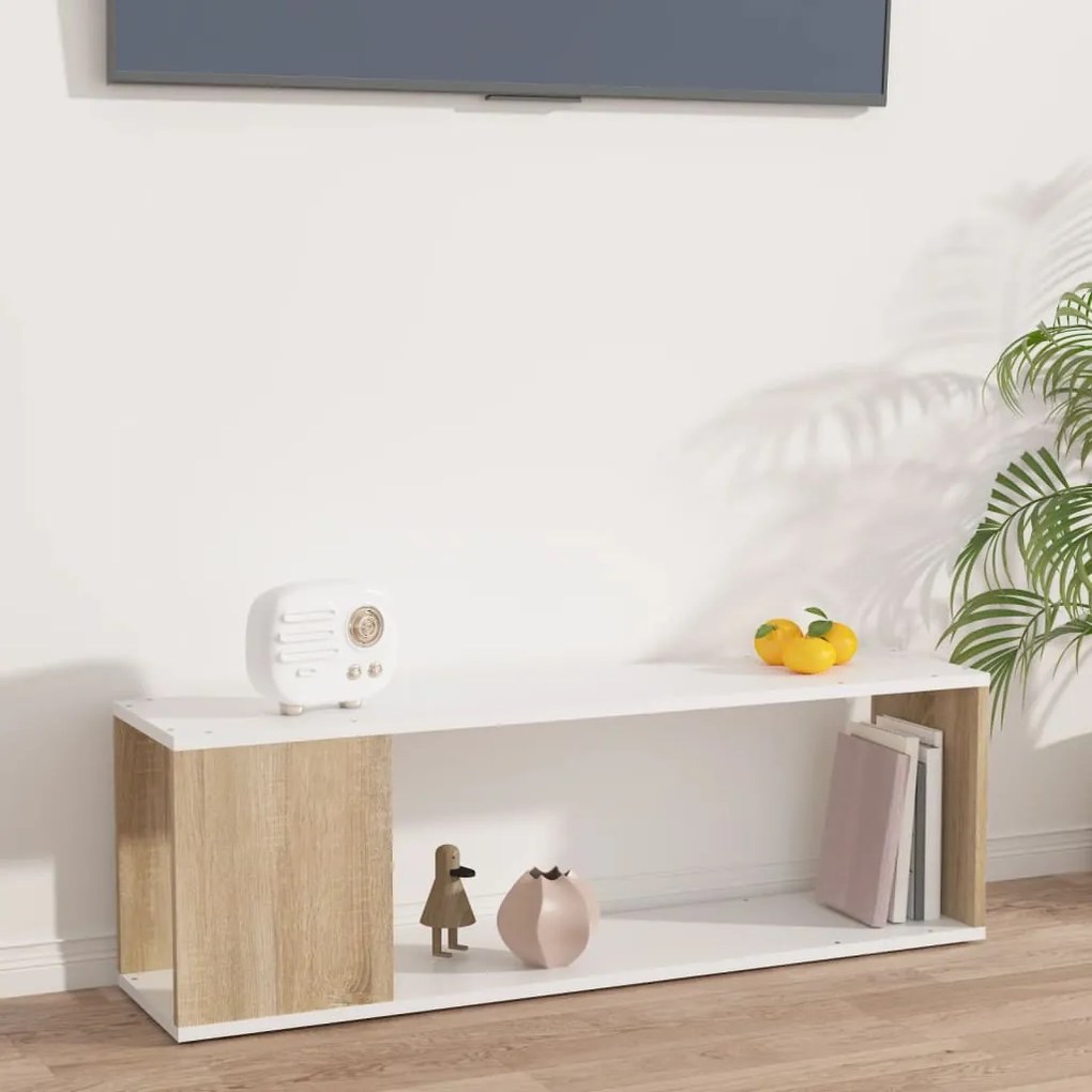 vidaXL Móvel de TV 100x24x32 cm contrapl. branco/cor carvalho sonoma