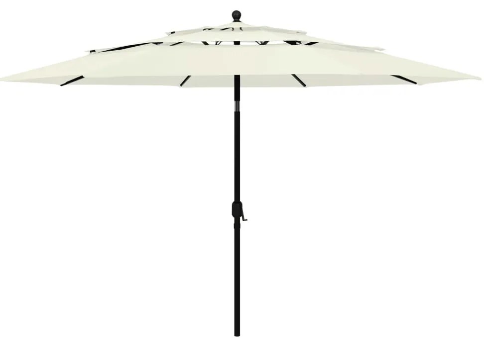 vidaXL Guarda-sol de jardim 3 camadas c/ poste de alumínio 3,5 m areia