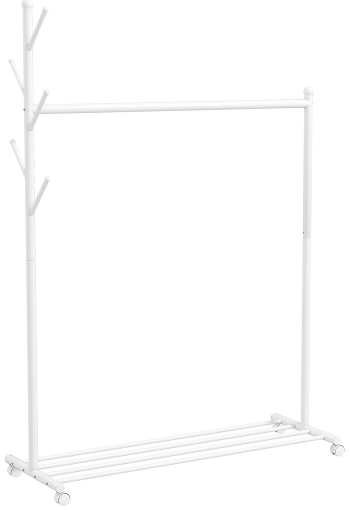 Guarda roupa com Rodas 5 Ganchos Barra para Pendurar e Prateleira Inferior 120x43x171 cm Branco