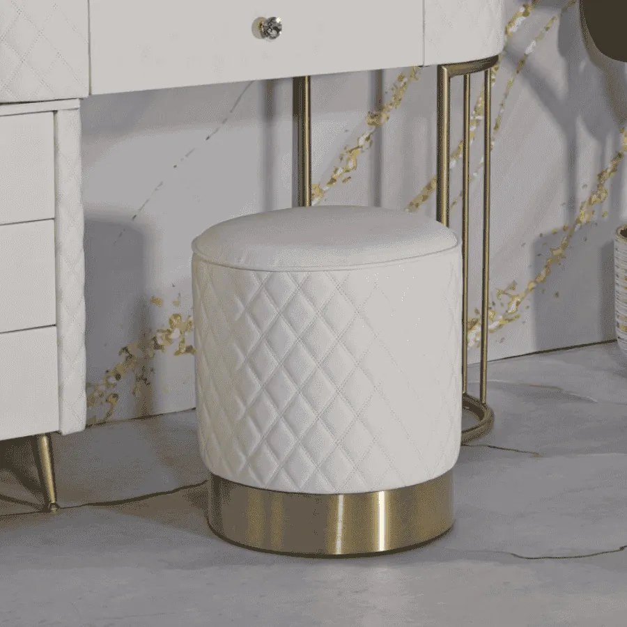 BANCO REDONDO SHARON Ø36X39 CM BRANCO E DOURADO