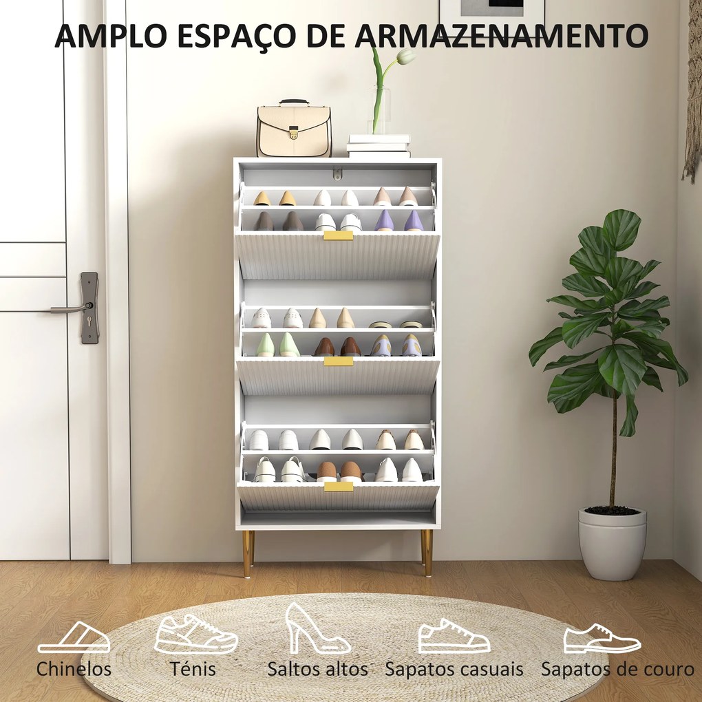 Sapateira Estreita Sapateira para Entrada com Prateleiras Ajustáveis para 18 Pares de Sapatos 60x24x128 cm Branco