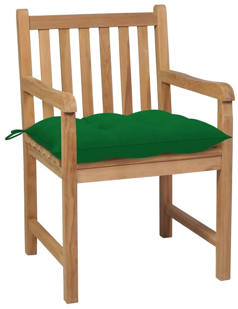 Cadeiras de jardim c/ almofadões verdes 6 pcs teca maciça