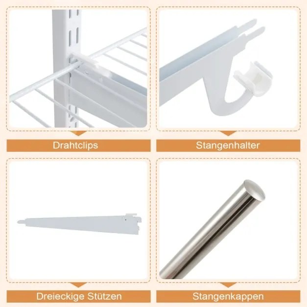 Guarda roupa aberto parede 122 - 244 cm Cabide de parede extensível Sistema de armazenamento DIY Branco